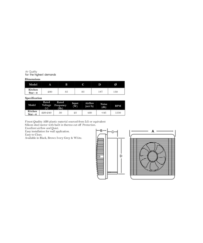 Wadbros Kitchen Star - 6 inch Exhaust fan